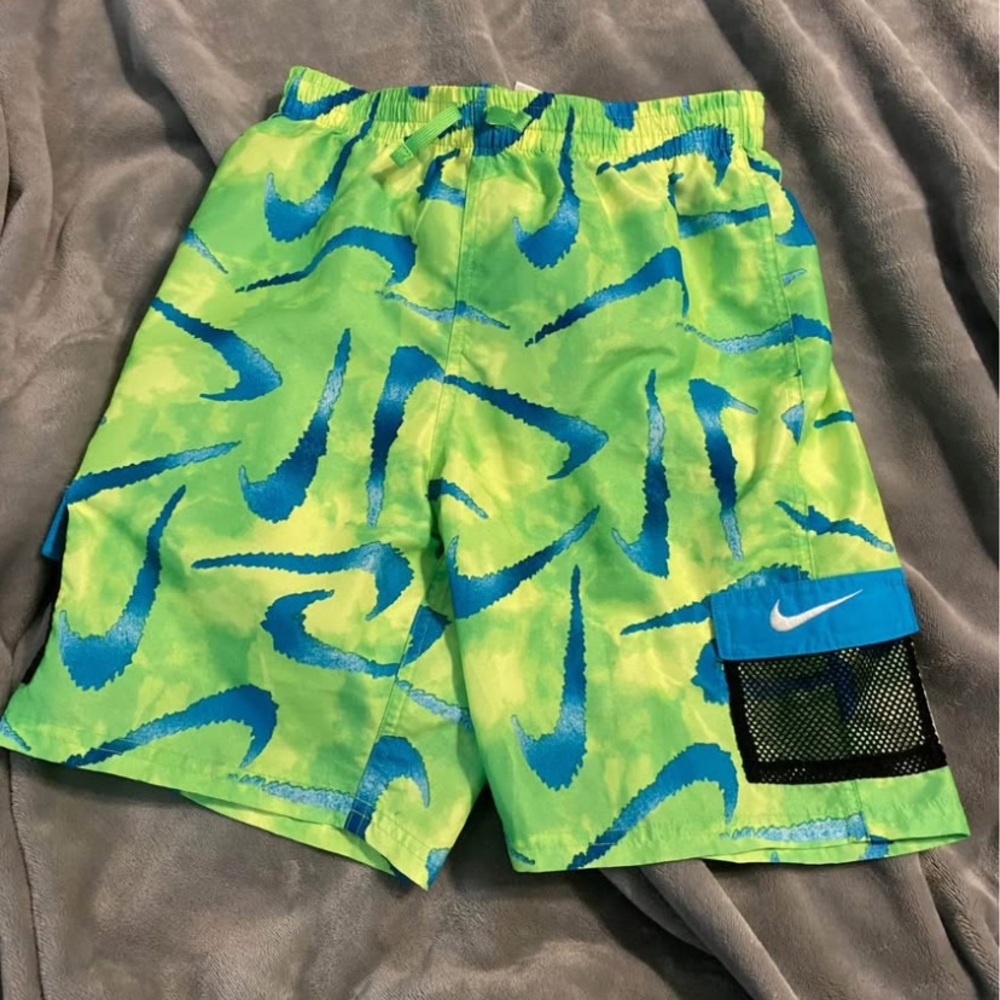 Nike Lime Green and Blue Swim Trunks